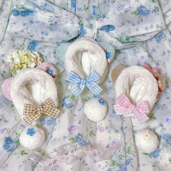 画像1: forget me not panda bonnet&tail set (1)